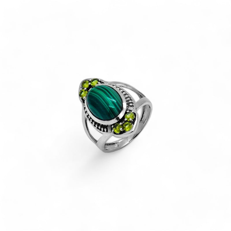 Sterling Silver Malachite & Peridot Ring SSR364