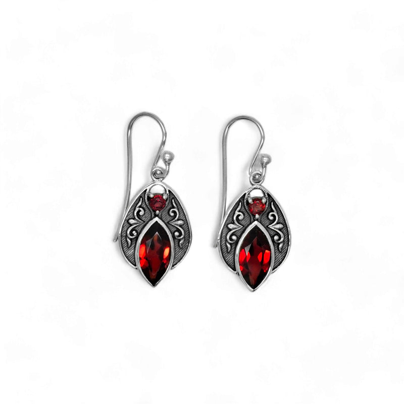 Sterling Silver Garnet Oxidized Earrings SSER225