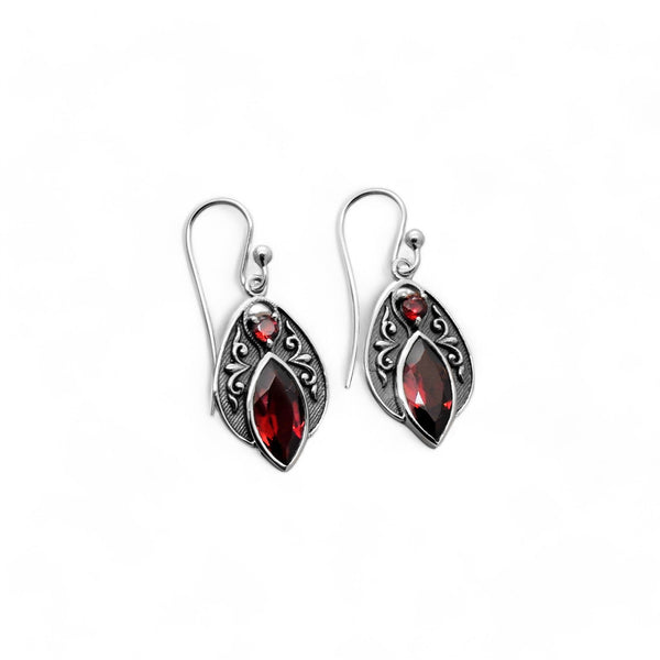 Sterling Silver Garnet Oxidized Earrings SSER225