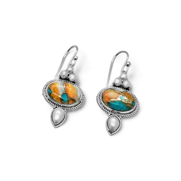 Sterling Silver Spiny oyster turquoise & Pear Earrings SSER232