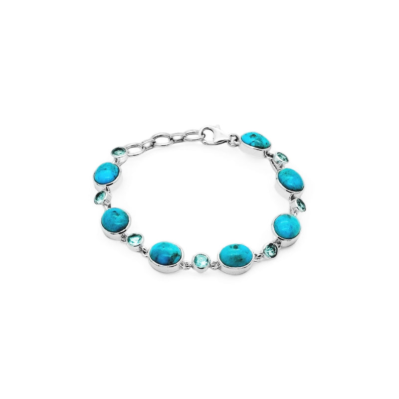 Sterling Silver Movave Turquoise & Blue Topaz Bracelet SSBR93