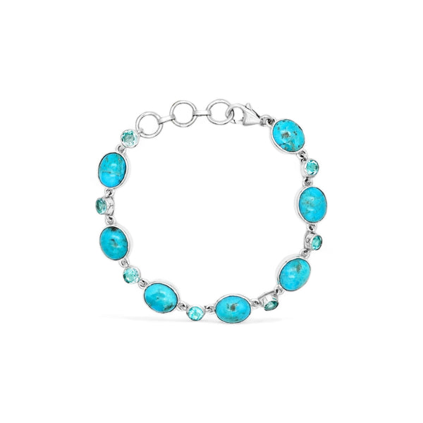 Sterling Silver Movave Turquoise & Blue Topaz Bracelet SSBR93