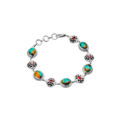 Sterling Silver Oyster Turquoise & Garnet Bracelet SSBR94