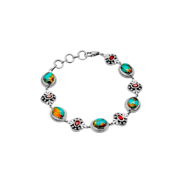 Sterling Silver Oyster Turquoise & Garnet Bracelet SSBR94