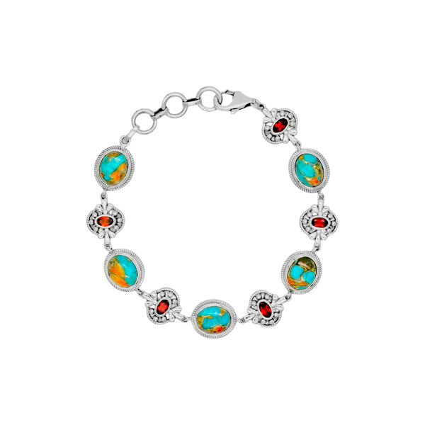 Sterling Silver Oyster Turquoise & Garnet Bracelet SSBR94