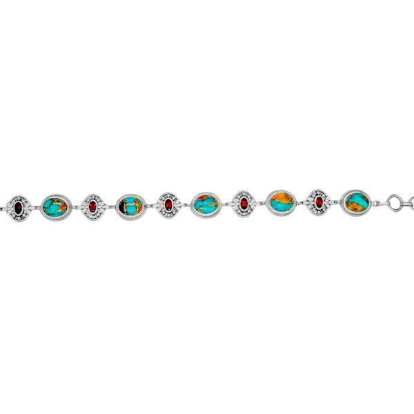 Sterling Silver Oyster Turquoise & Garnet Bracelet SSBR94