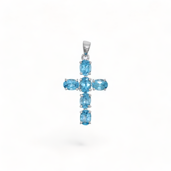 Sterling Silver Blue Topaz Cross Pendant SSP203