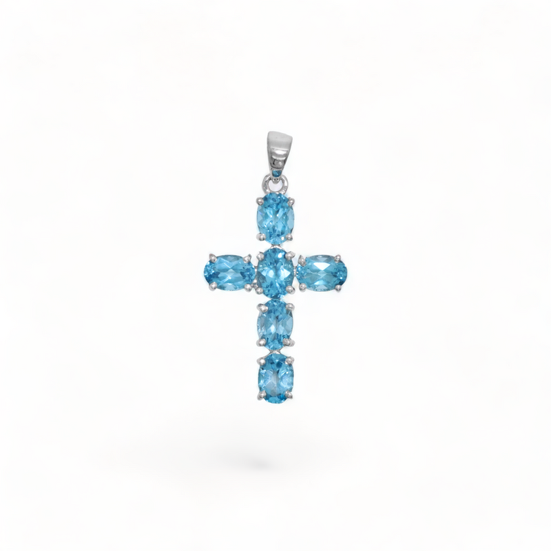 Sterling Silver Blue Topaz Cross Pendant SSP203