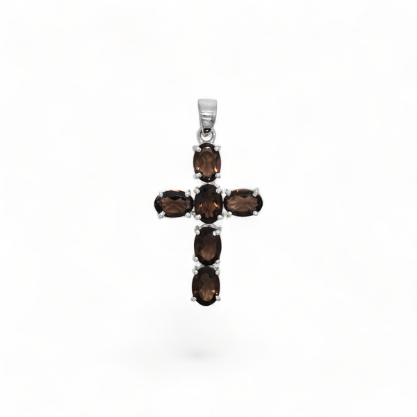 Sterling Silver Smoky Quartz Cross Pendant SSP203