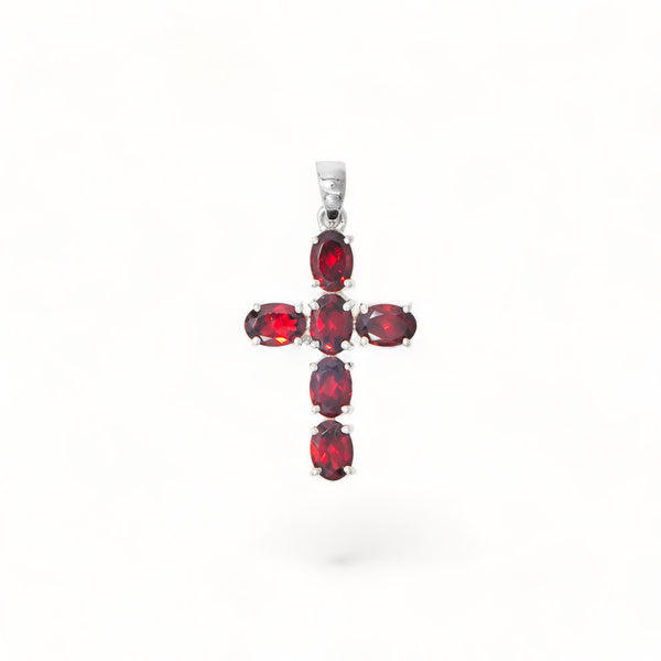 Sterling Silver Garnet Cross Pendant SSP203