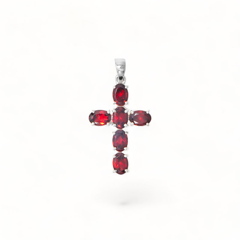Sterling Silver Garnet Cross Pendant SSP203
