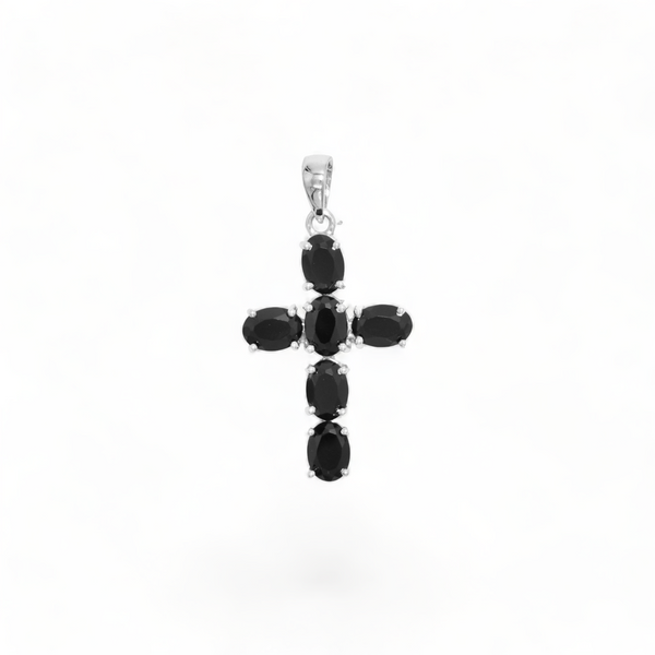 Sterling Silver Black Spinel Cross Pendant SSP203