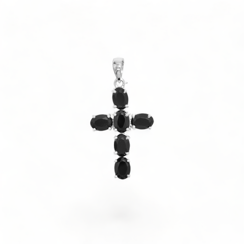 Sterling Silver Black Spinel Cross Pendant SSP203