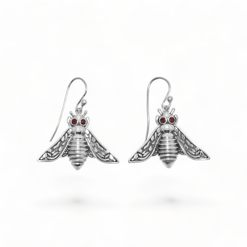 Sterling Silver Garnet Bee Earrings SSER185