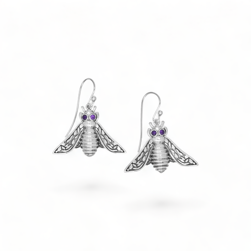 Sterling Silver Amethyst Bee Earrings SSER185