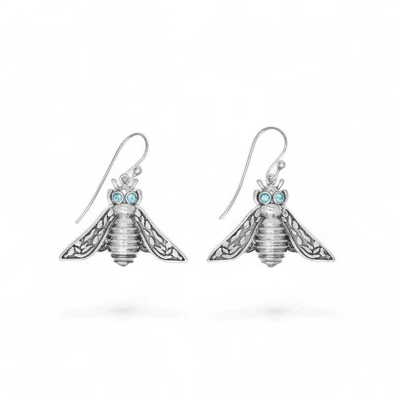 Sterling Silver Blue Topaz Bee Earrings SSER185