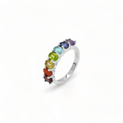 Sterling Silver Multi Gemstone Chakra Ring SSR95