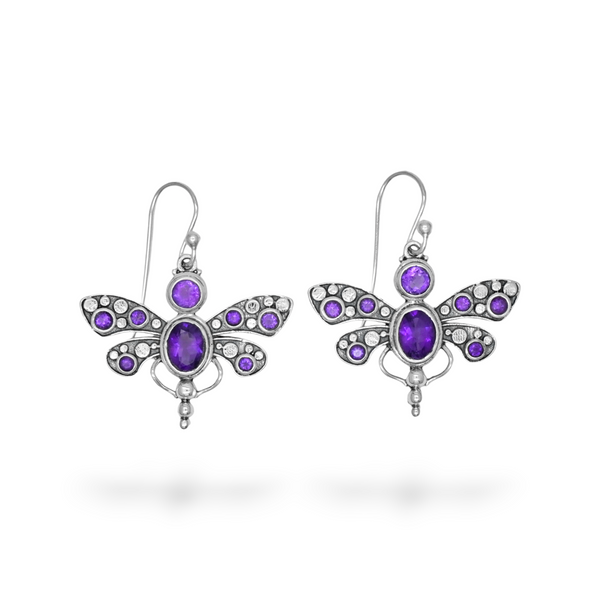 Sterling Silver Amethyst Dragonfly Earrings SSER203