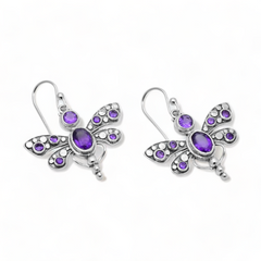 Sterling Silver Amethyst Dragonfly Earrings SSER203