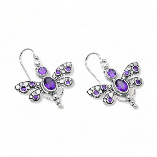 Sterling Silver Amethyst Dragonfly Earrings SSER203