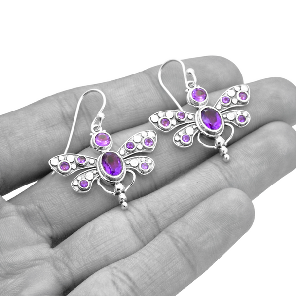 Sterling Silver Amethyst Dragonfly Earrings SSER203