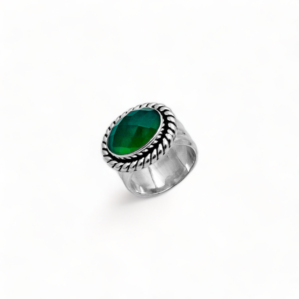 Sterling Silver Green Calcedony Ring SSR271