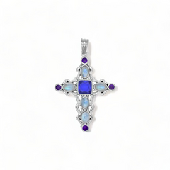 Sterling Silver Multi Gemstone Cross Pendant SSP212