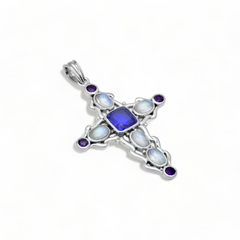 Sterling Silver Multi Gemstone Cross Pendant SSP212