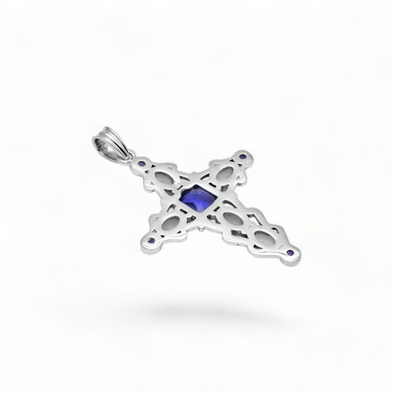 Sterling Silver Multi Gemstone Cross Pendant SSP212