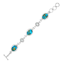 Sterling Silver Copper Turquoise & Pearl Bracelet SSBR8