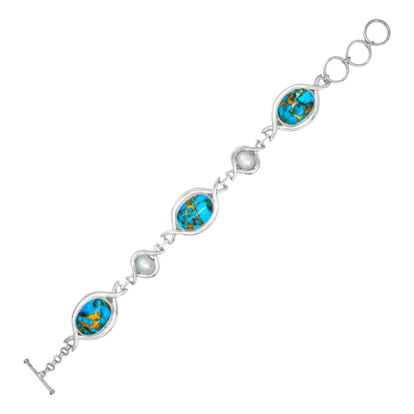 Sterling Silver Copper Turquoise & Pearl Bracelet SSBR8