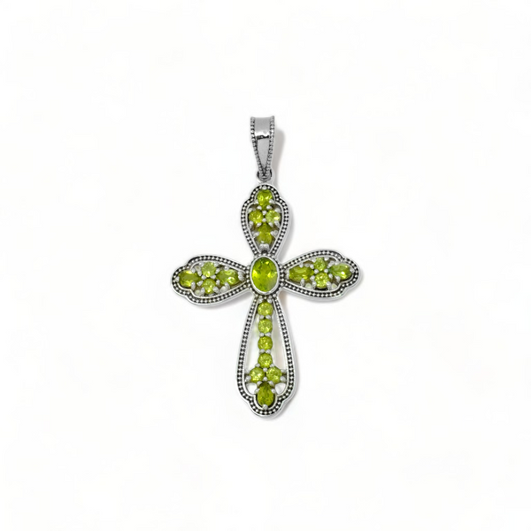 Sterling Silver Peridot Cross Pendant SS50