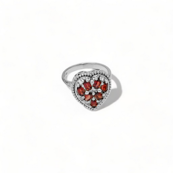 Sterling Silver Garnet Heart Ring SSR52