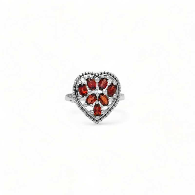 Sterling Silver Garnet Heart Ring SSR52
