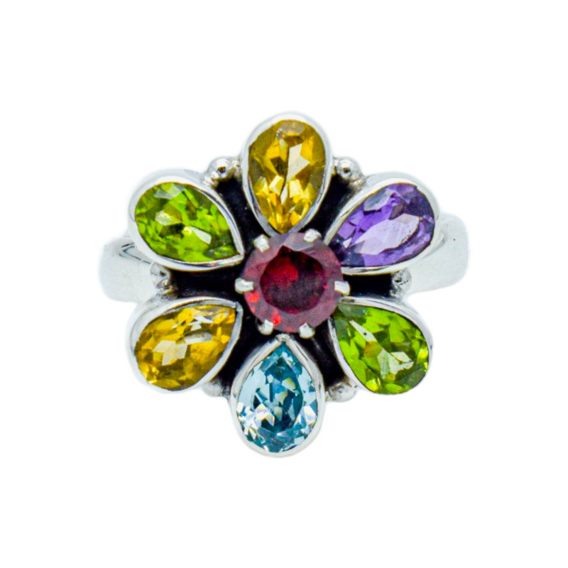 Sterling Silver Multi Gemstone Ring SSR154
