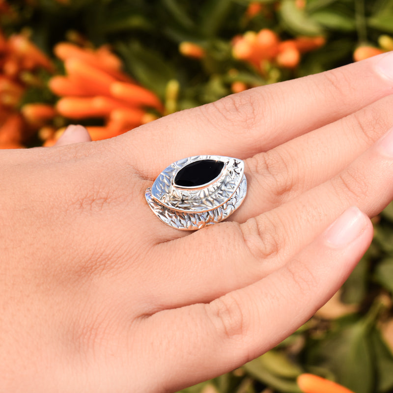 Sterling Silver Black Spinel Ring SSR11