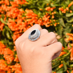 Sterling Silver Black Spinel Ring SSR11