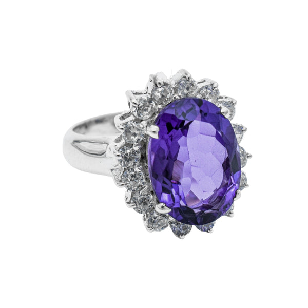 Sterling Silver Amethyst & White Topaz Ring SSR241