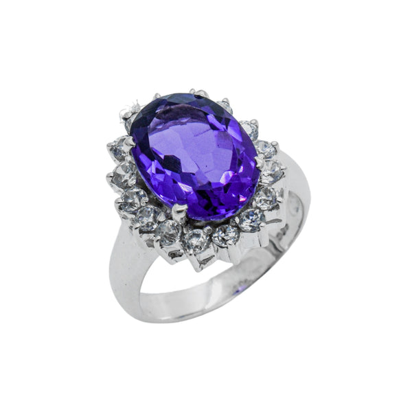 Sterling Silver Amethyst & White Topaz Ring SSR241
