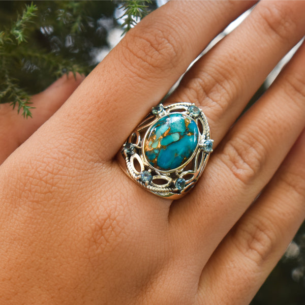 Sterling Silver Turquoise & Blue Topaz Ring SSR67
