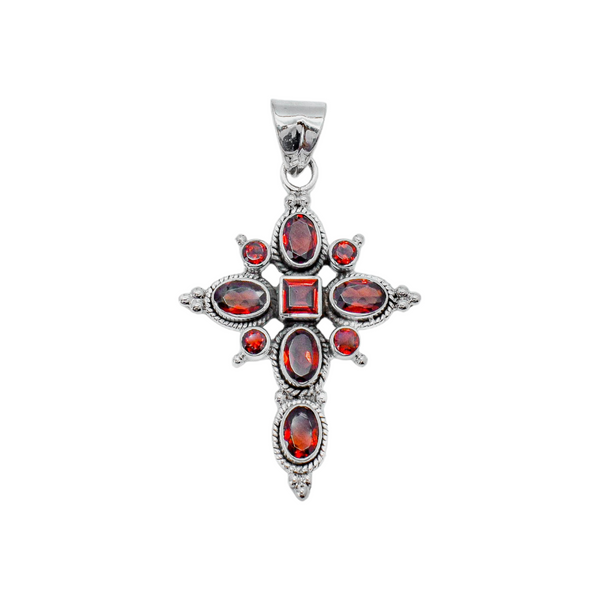 Sterling Silver Garnet Cross Pendant SSP121