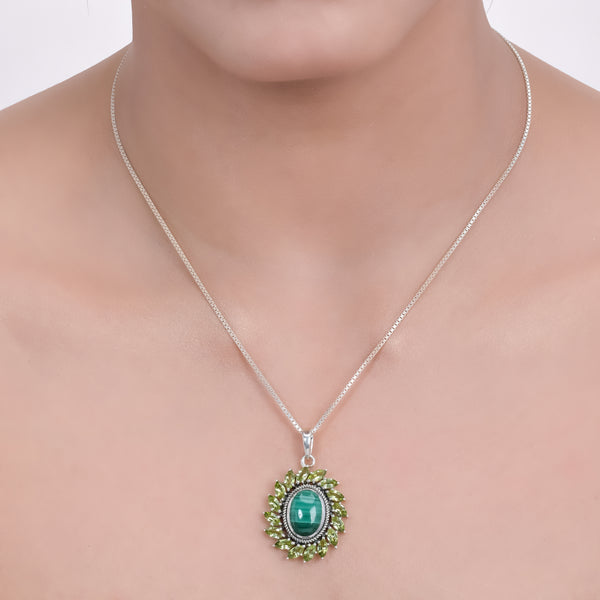 Sterling Silver Malachite & Peridot Pendant SSP40