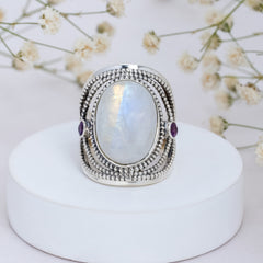 Sterling Silver Moonstone & Amethyst Ring SSR334