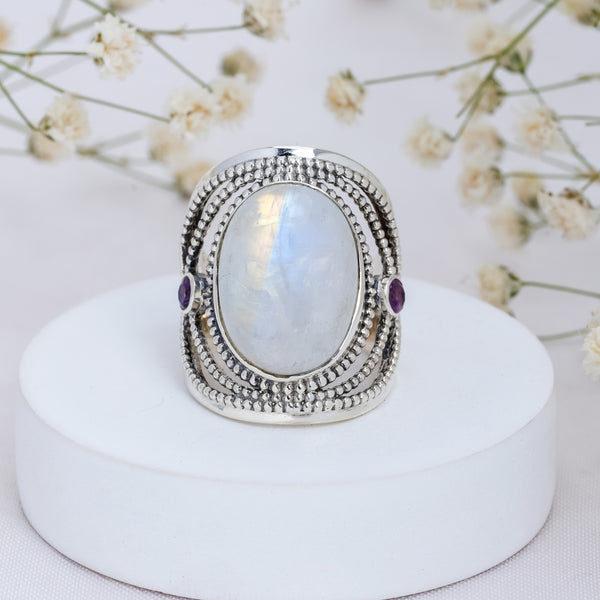Sterling Silver Moonstone & Amethyst Ring SSR334