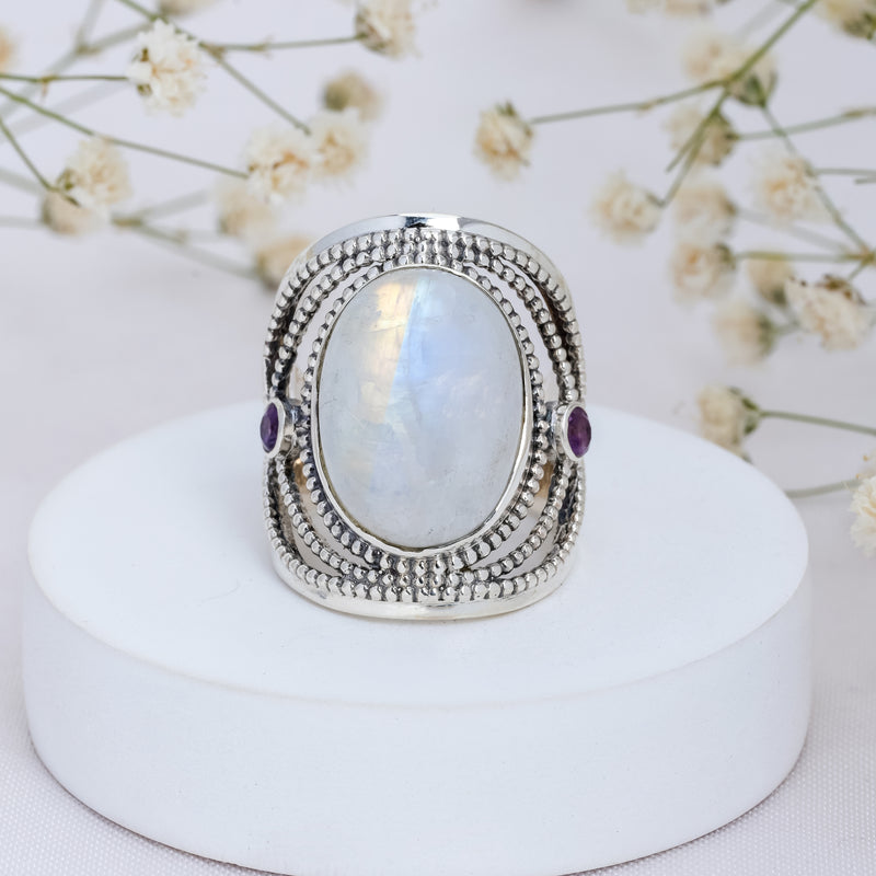 Sterling Silver Moonstone & Amethyst Ring SSR334