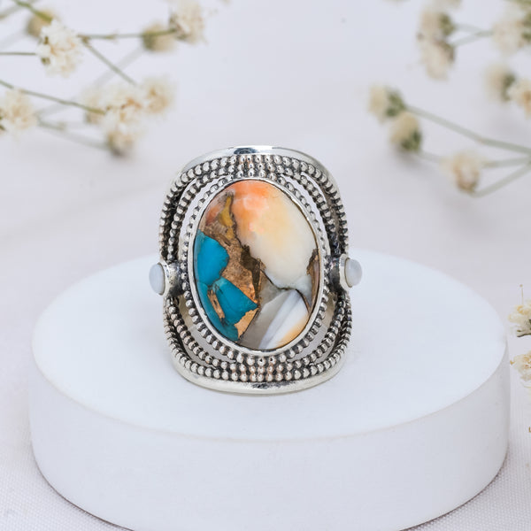 Sterling Silver Oyster Turquoise and Pearl Ring SSR334