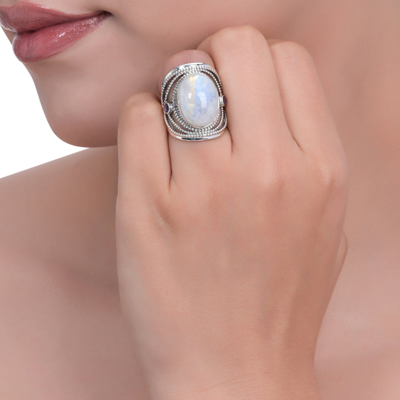 Sterling Silver Moonstone & Amethyst Ring SSR334
