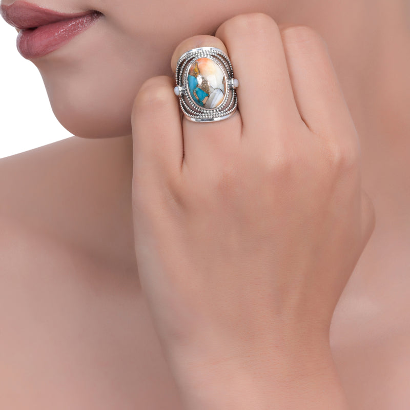 Sterling Silver Oyster Turquoise and Pearl Ring SSR334