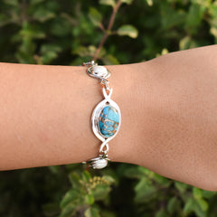 Sterling Silver Copper Turquoise & Pearl Bracelet SSBR8