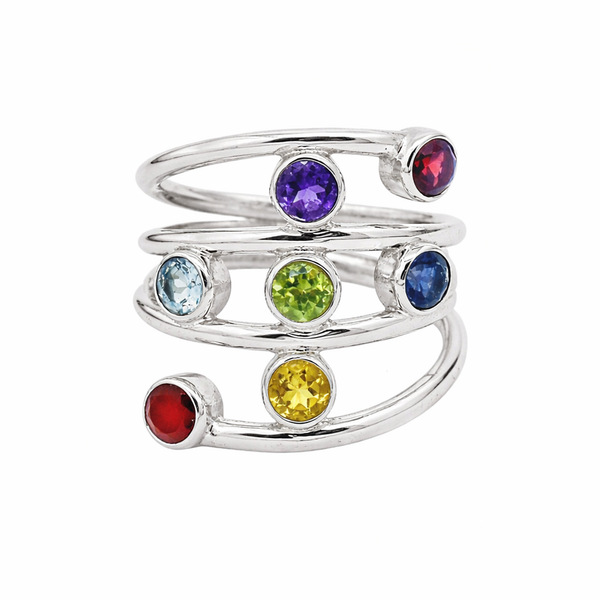 Sterling Silver Multi Gemstone Chakra Ring SSR248